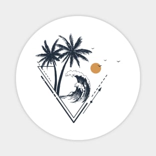 Palms And Waves. Summer, Travel, Vacation. Creative Geometric Style Magnet